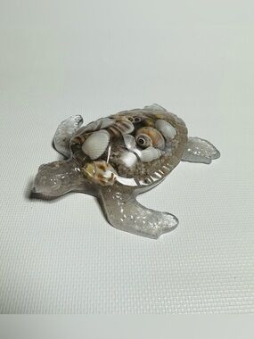 Hand Crafted Resin Sea Turtle with Shells and Sand